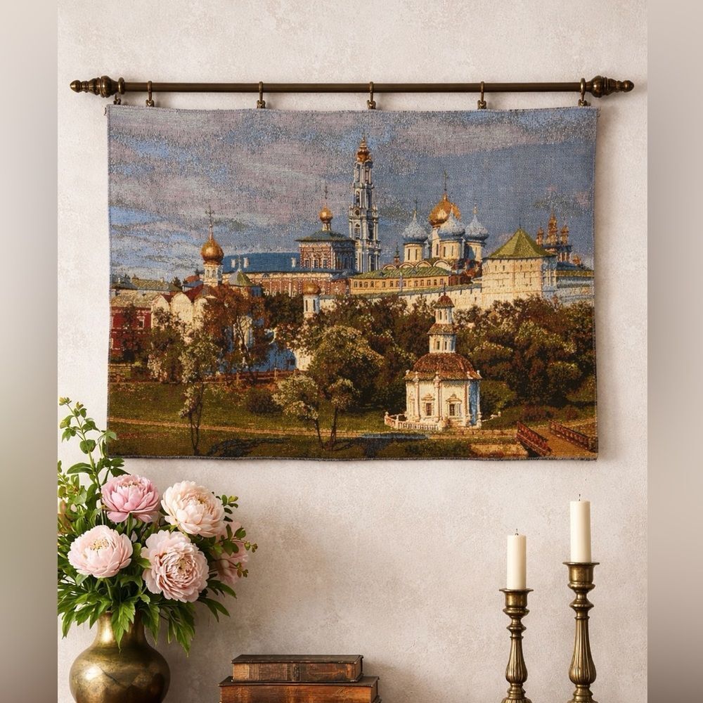 Lavra Russian Tapestry Wall Hanging Scenic Monastery Textile Art Panel